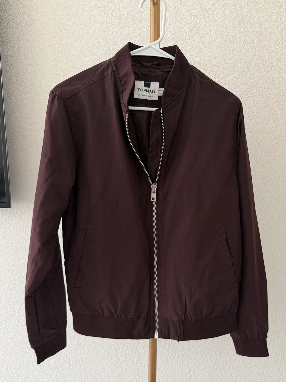 Topman Maroon Zip-Up Bomber Jacket
